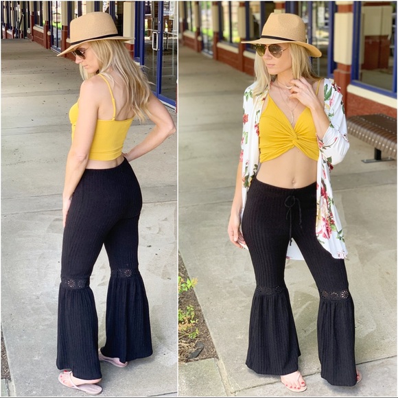 ✨LAST ONE✨Black Ribbed Bell bottom beach pant - Picture 4 of 4